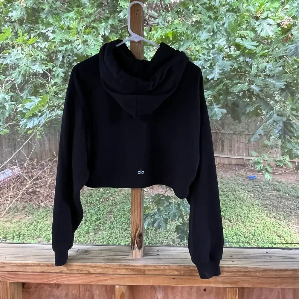 Alo Yoga Women's Black Cropped Long Sleeve Hoodie Size XS
